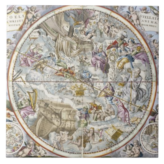 Kaart van de Christelijke constellaties zoals die  Tegeltje (Voorkant)