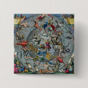 Kaart van de Constellaties van het Noorden Vierkante Button 5,1 Cm