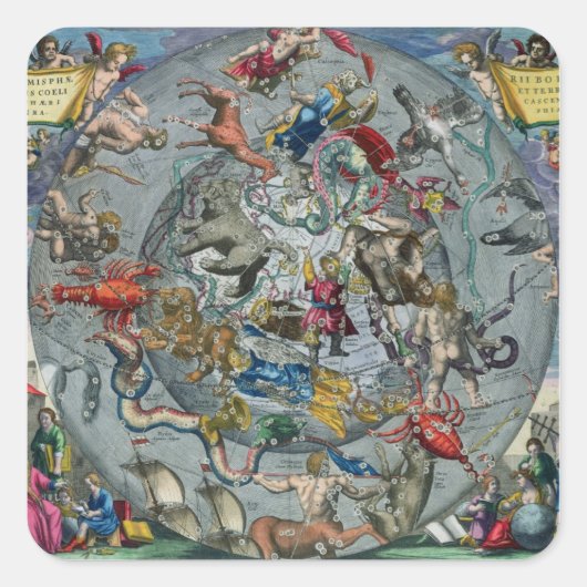 Kaart van de Constellaties van het Noorden Vierkante Sticker (Voorkant)