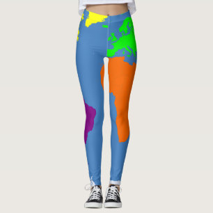 Kaart van de continenten in heldere kleuren leggings
