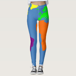 Kaart van de continenten in heldere kleuren leggings
