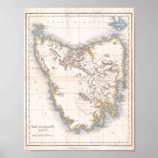 Kaart van de deelstaat Van Dieman of Tasmania Poster (Voorkant)