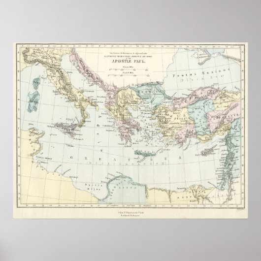 Kaart van de dienstreis van Apostle Paul Poster (Voorkant)