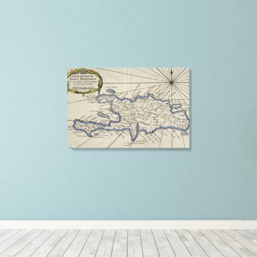 kaart van de Dominicaanse Republiek (1750) Canvas Afdruk (Insitu (Houten vloer))