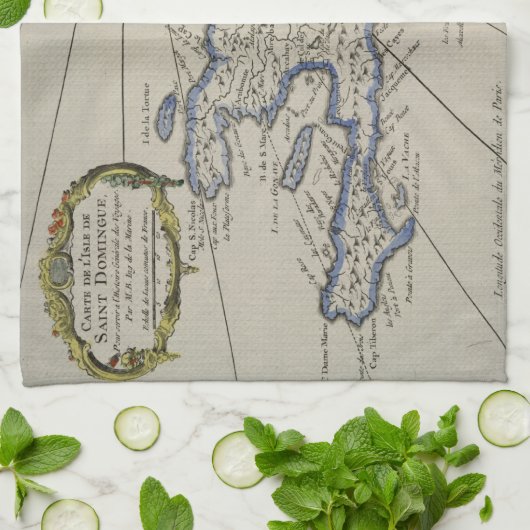  kaart van de Dominicaanse Republiek (1750) Theedoek (Gevouwen)