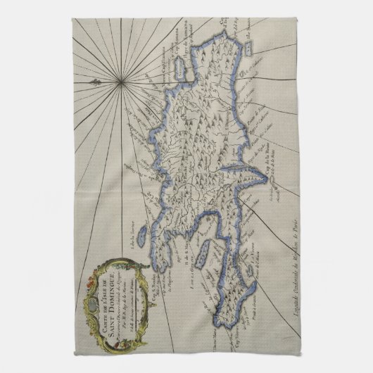  kaart van de Dominicaanse Republiek (1750) Theedoek (Verticaal)