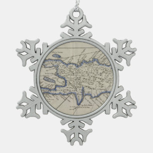 kaart van de Dominicaanse Republiek (1750) Tin Sneeuwvlok Ornament