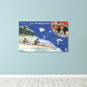 Kaart van de eilanden, Native in a Canoe Canvas Afdruk (Insitu (Houten vloer))