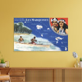 Kaart van de eilanden, Native in a Canoe Canvas Afdruk (Insitu (Woonkamer))