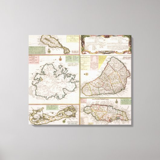 Kaart van de Engelse kolonies in het Caribisch geb Canvas Afdruk (Voorkant)