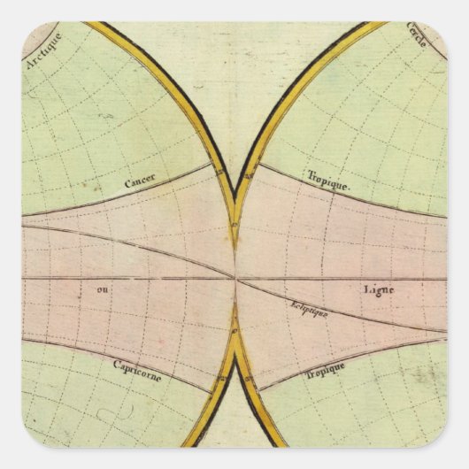 Kaart van de evenaar vierkante sticker (Voorkant)