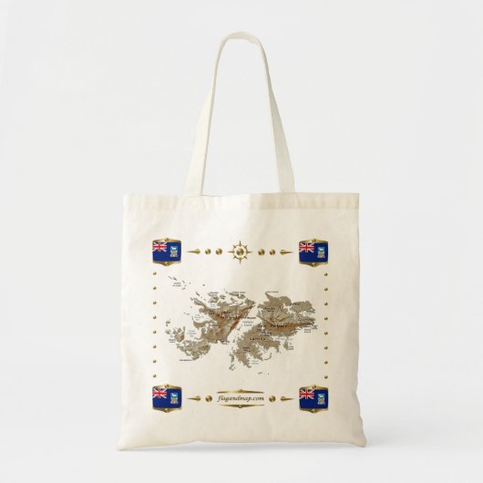 Kaart van de Falklandeilanden en vlaggen Tote Bag (Voorkant)