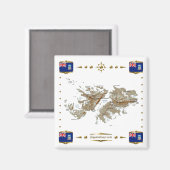 Kaart van de Falklandeilanden + Flags Magnet (Voorkant / Achterkant)