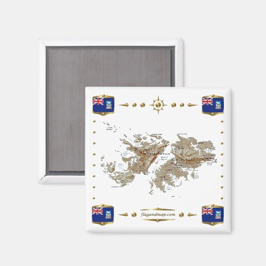 Kaart van de Falklandeilanden + Flags Magnet (Voorkant / Achterkant)