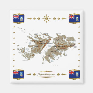 Kaart van de Falklandeilanden + Flags Magnet