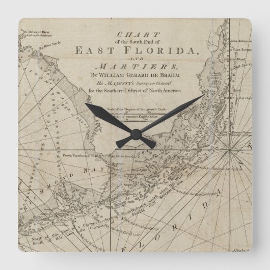  kaart van de Florida Keys (1771) Vierkante Klok (Voorkant)