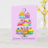 Kaart van de Franse Birthday Waterverf cupcakes (Gele Bloem)