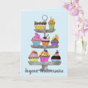 Kaart van de Franse Birthday Waterverf cupcakes