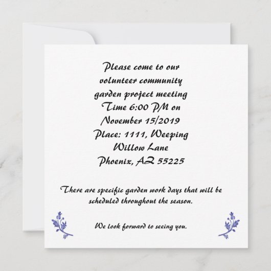 Kaart van de Franse tuin Lupine (Achterkant)