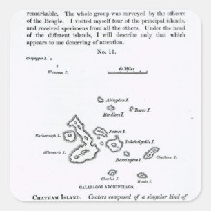Kaart van de Galapagos-archipel, 1844 Vierkante Sticker
