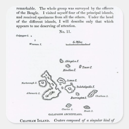Kaart van de Galapagos-archipel, 1844 Vierkante Sticker (Voorkant)