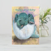 Kaart van de geboorte met Baby olifant die wordt g (Staand voorkant)