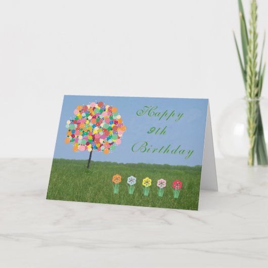 Kaart van de geboorte met Bubblegumboom van 9 jaar (Voorkant)
