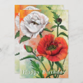 Kaart van de geboorte met Red White Poppy (Voorkant / Achterkant)