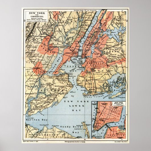  kaart van de gemeente New York (1890) Poster (Voorkant)