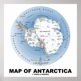 Kaart van de geografische ligging van Antarctica Poster