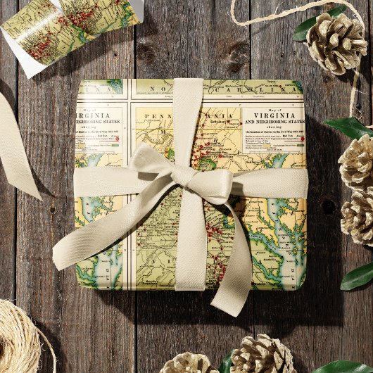  kaart van de gevechten van Virginia tijdens de bu Cadeaupapier