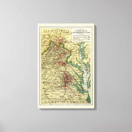  kaart van de gevechten van Virginia tijdens de bu Canvas Afdruk (Voorkant)