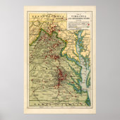  kaart van de gevechten van Virginia tijdens de bu Poster (Voorkant)