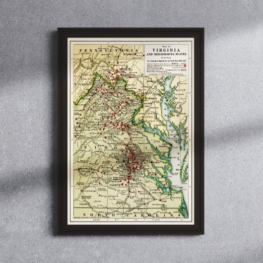  kaart van de gevechten van Virginia tijdens de bu Poster