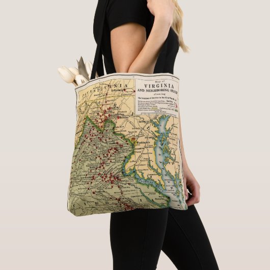  kaart van de gevechten van Virginia tijdens de bu Tote Bag (Dichtbij)