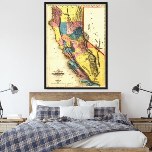 Kaart van de Gold Region in Californië (1851) Canvas Afdruk (Insitu (Slaapkamer))