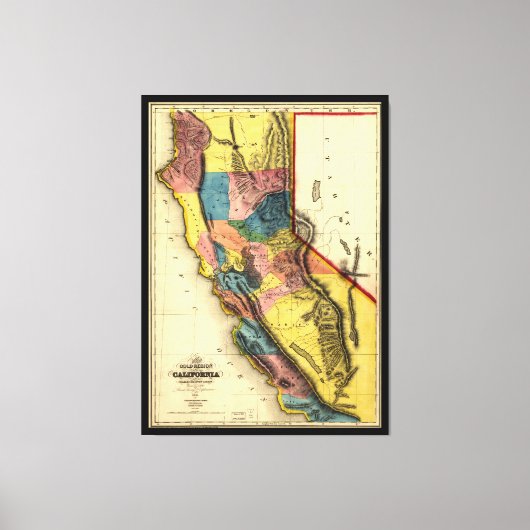 Kaart van de Gold Region in Californië (1851) Canvas Afdruk (Voorkant)