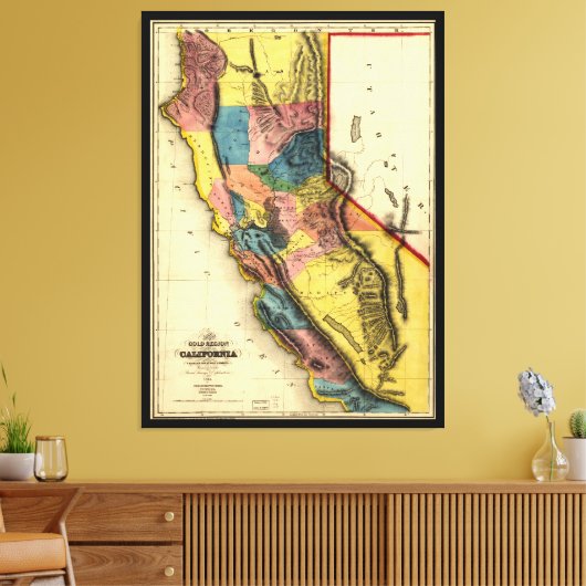 Kaart van de Gold Region in Californië (1851) Canvas Afdruk (Insitu (Woonkamer))