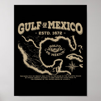 Kaart van de Golf van Mexico 1672 Poster