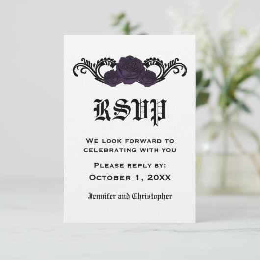 Kaart van de Gothic Swirl Rozen Response, Paars (Staand voorkant)