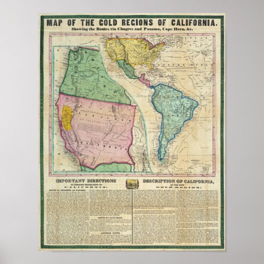 Kaart van de gouden regio's van Californië Poster (Voorkant)