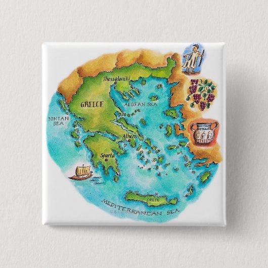 Kaart van de Griekse eilanden Vierkante Button 5,1 Cm (Voorkant)