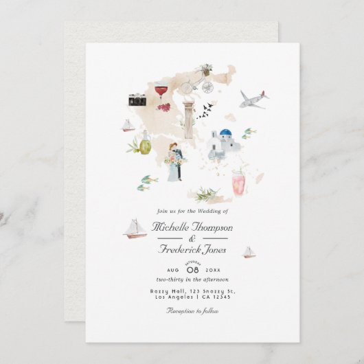 Kaart van de Griekse QR-code RSVP-bestemming bruil (Voorkant / Achterkant)