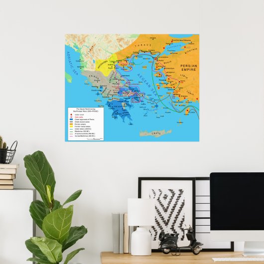 Kaart van de Griekse wereld tijdens de Perzische o Poster (Thuiskantoor)