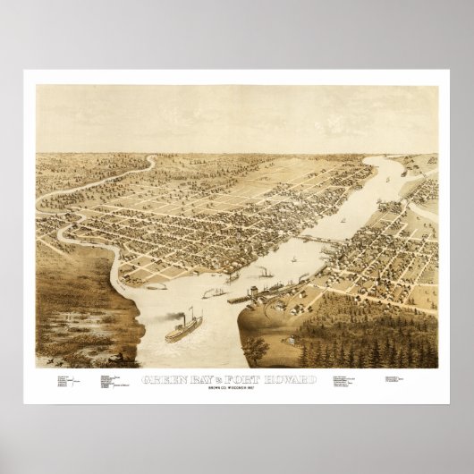 Kaart van de Groene Baai, Wisconsin van 1867 Poster (Voorkant)