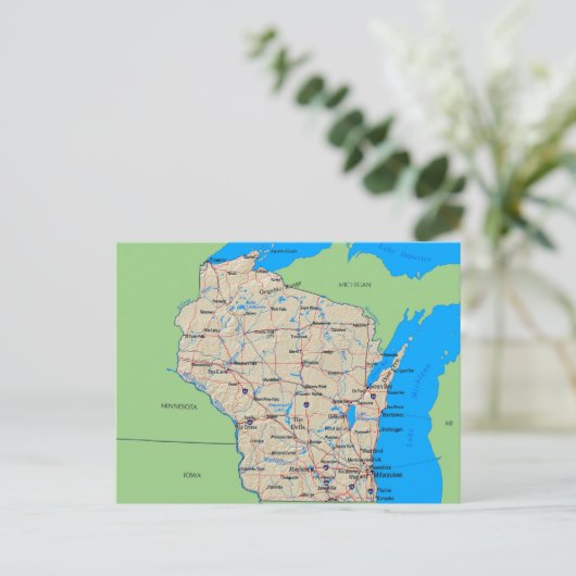 Kaart van (de Groene) Briefkaarten van Wisconsin (Staand voorkant)