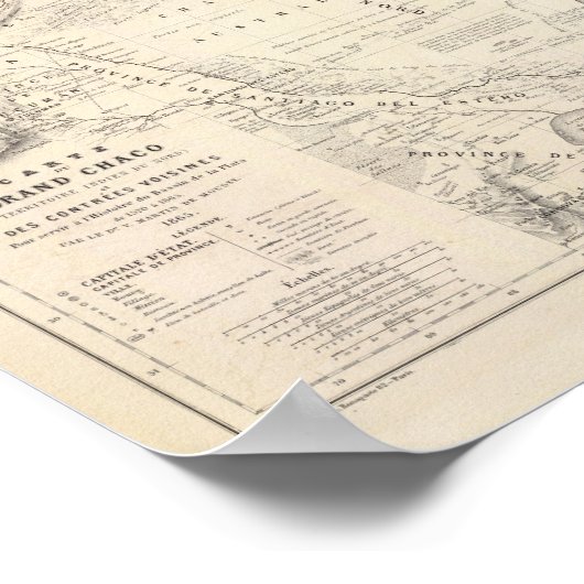 Kaart van de Grote Chaco en naburige regio's Poster (Hoek)