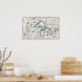 kaart van de Grote Meren (1696) Poster (Keuken)