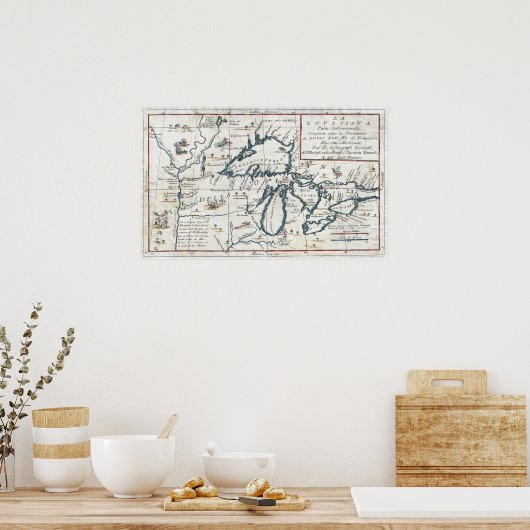  kaart van de Grote Meren (1696) Poster (Keuken)