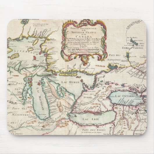  kaart van de Grote Meren (1755) Muismat (Voorkant)